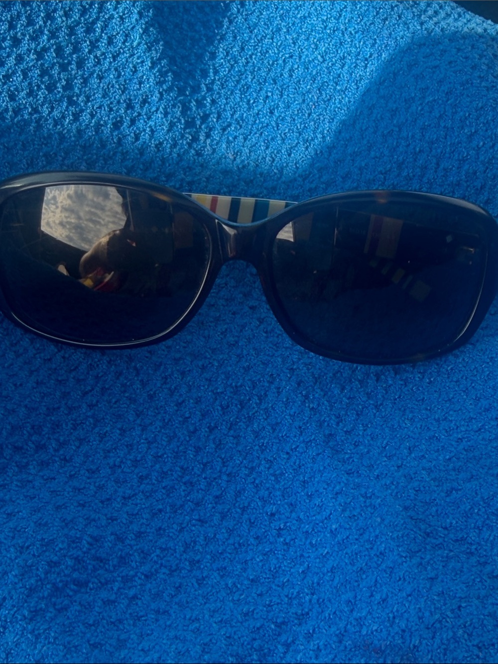Kate Spade Women’s Black Sunglasses with Multicolor Stripe Temples